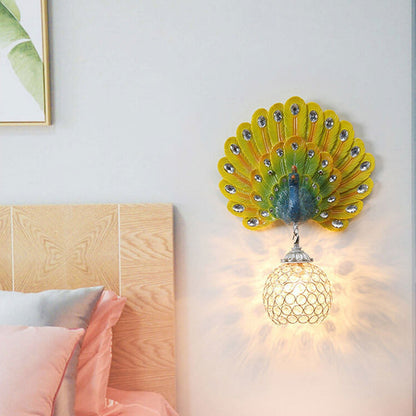 European Crystal Peacock Shape 1-Light Wall Sconce Lamp