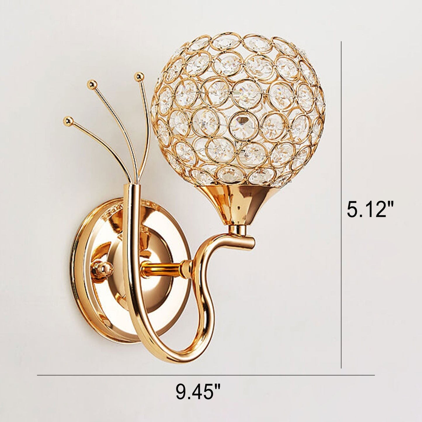 European Crystal Ball Curved Arm 1-Light Wall Sconce Lamp