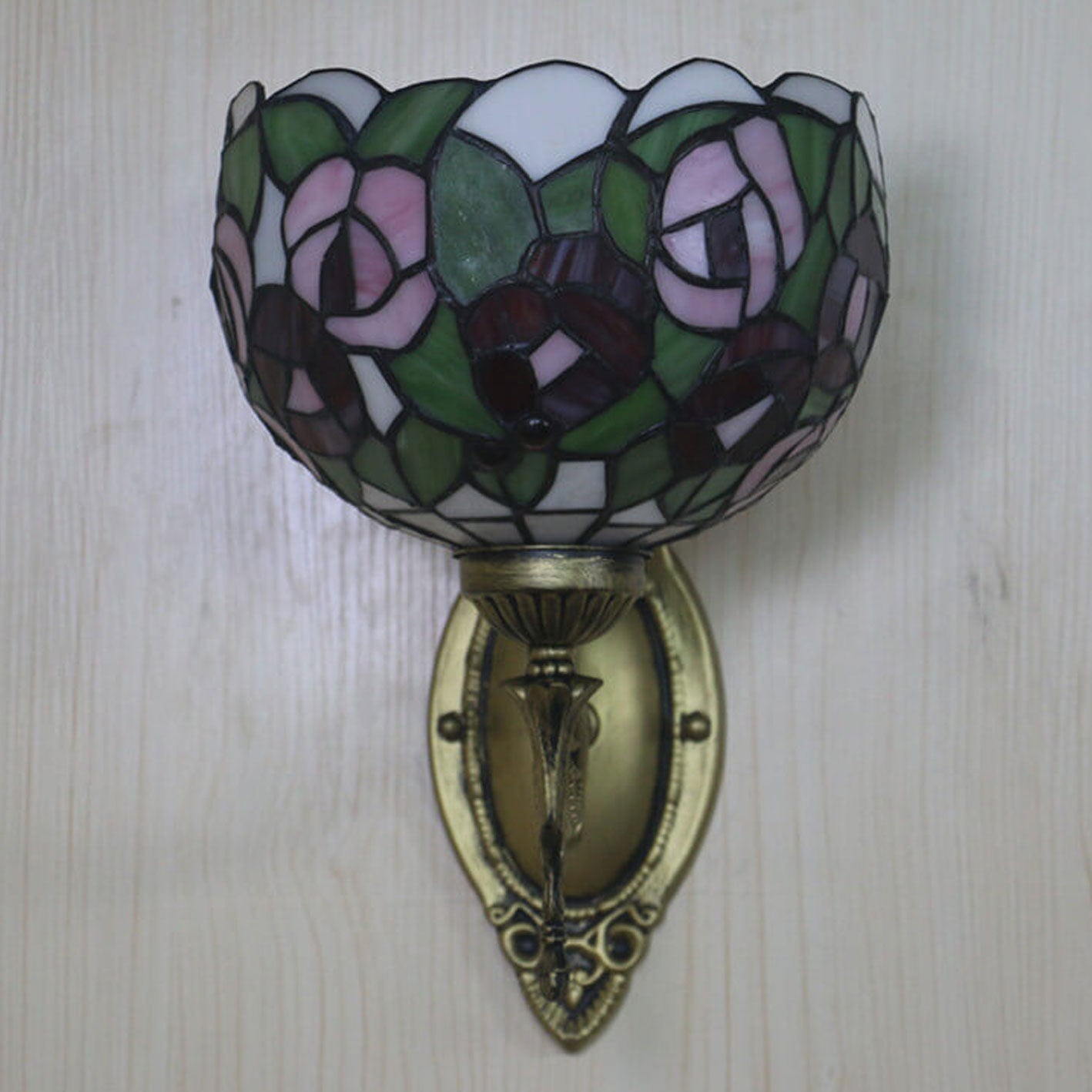Tiffany Rose Stained Glass Bowl 1-Light Wall Sconce Lamp