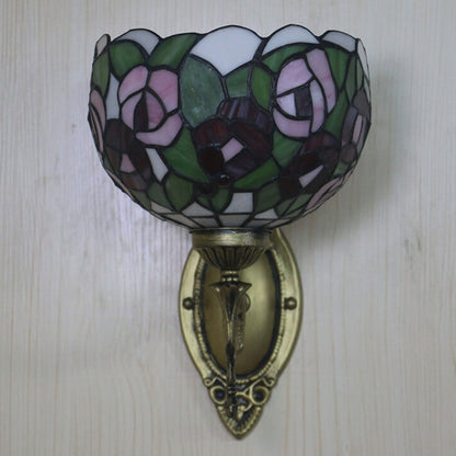 Tiffany Rose Stained Glass Bowl 1-Light Wall Sconce Lamp