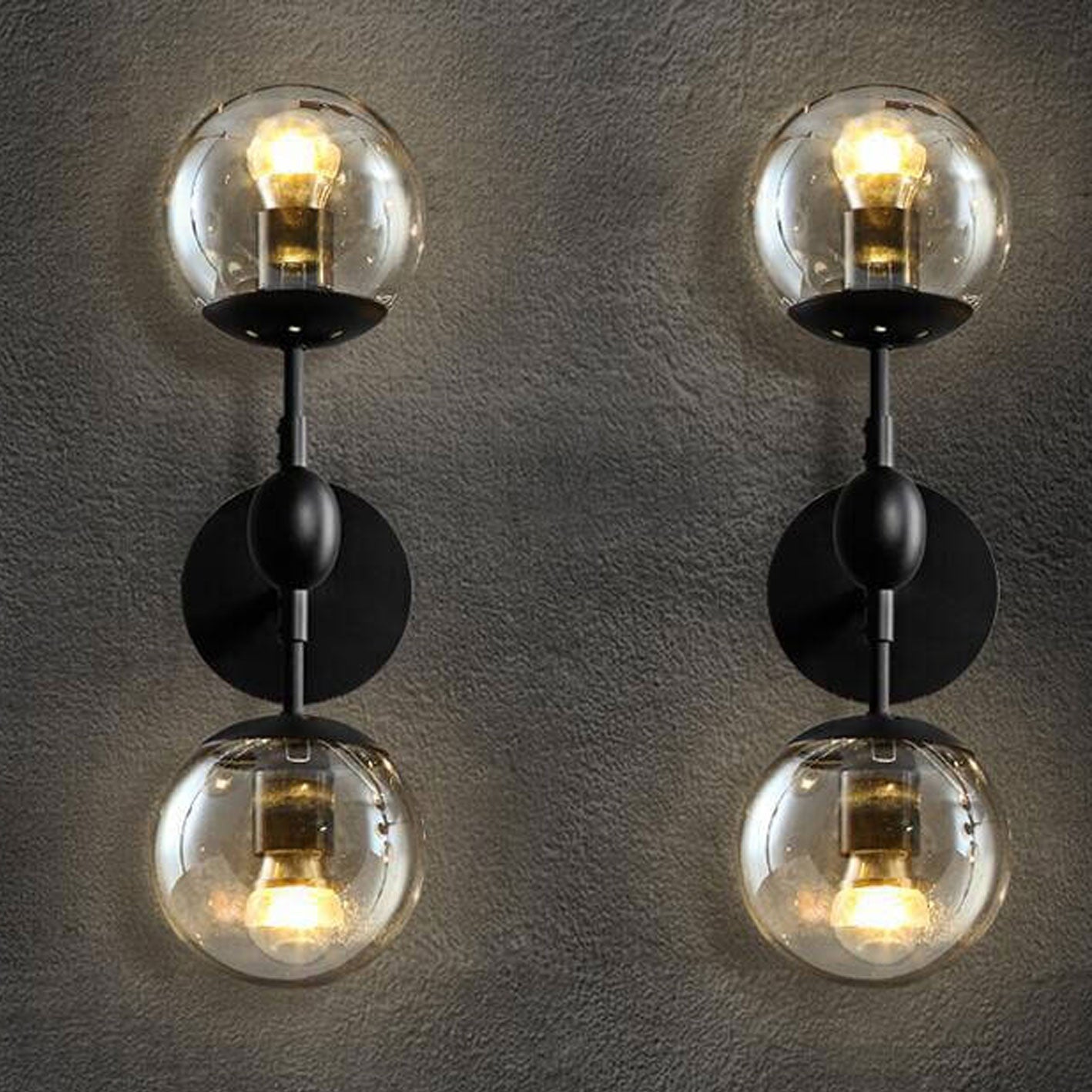 Minimalist Glass Wrought Iron 2-Light Wall Sconce Lamp