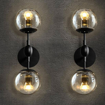 Minimalist Glass Wrought Iron 2-Light Wall Sconce Lamp