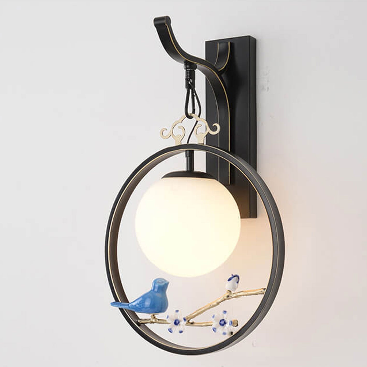 Chinese Ball Bird Tree Branch 1-Light Wall Sconce Lamp