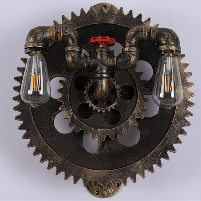 Gear-shaped Wrought Iron 1/2-Light Wall Sconce Lamp