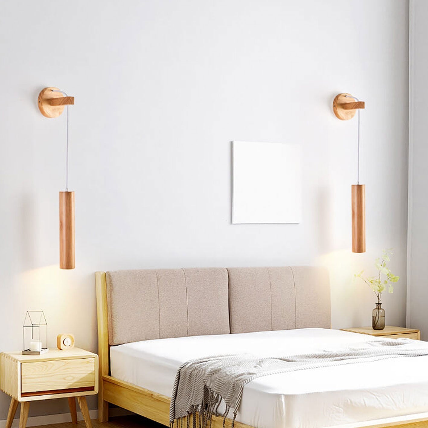 Minimalist Solid Wood Cylinder Column LED Wall Sconce Lamp