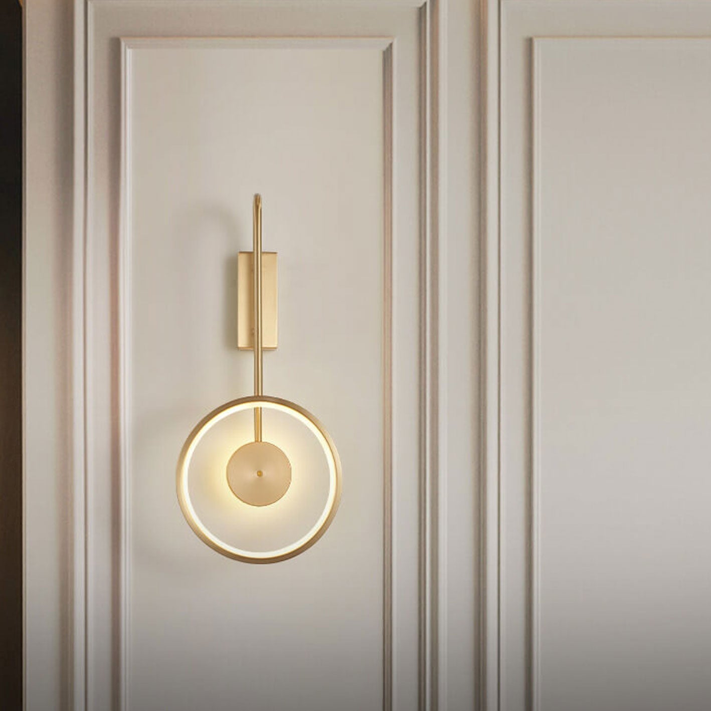 Light Full Copper Circle Curved Arm LED Wall Sconce Lamp