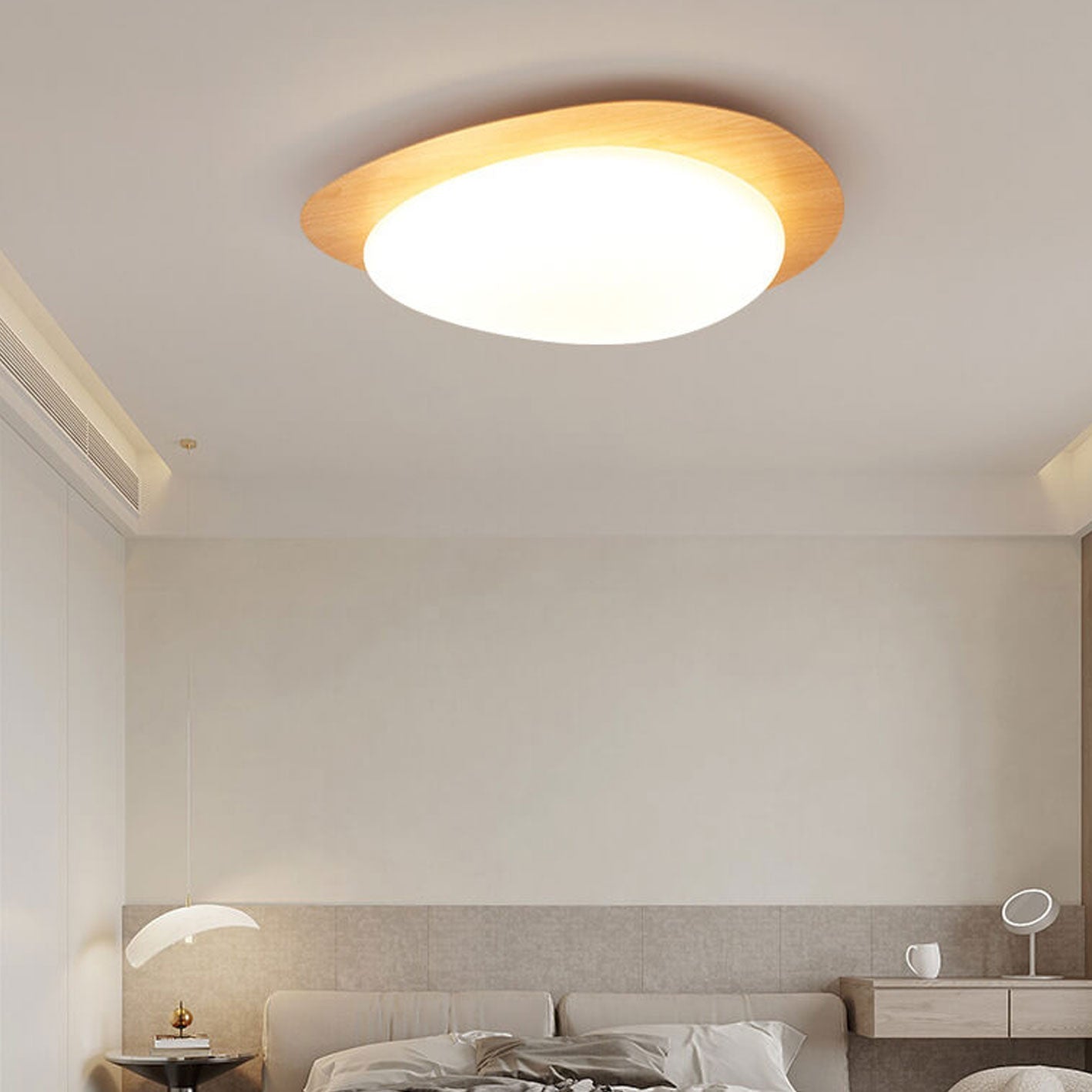 Nordic Iron Wood Grain Pebble LED Flush Mount Light