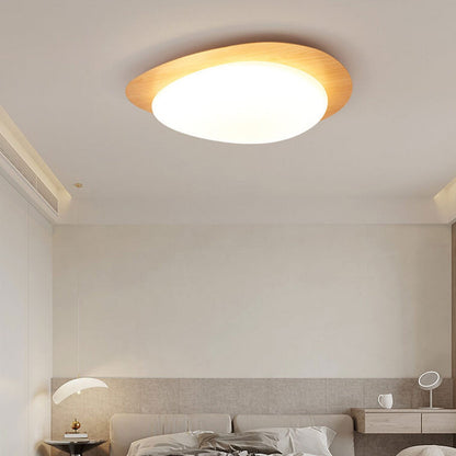 Nordic Iron Wood Grain Pebble LED Flush Mount Light