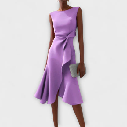 Asymmetric Midi Dress with Draped Hem
