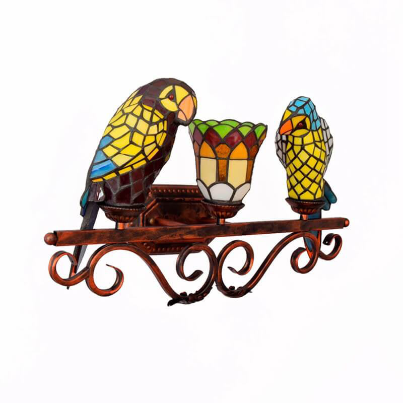 Tiffany European Parrot Decorative 3-Light Wall Sconce Lamp