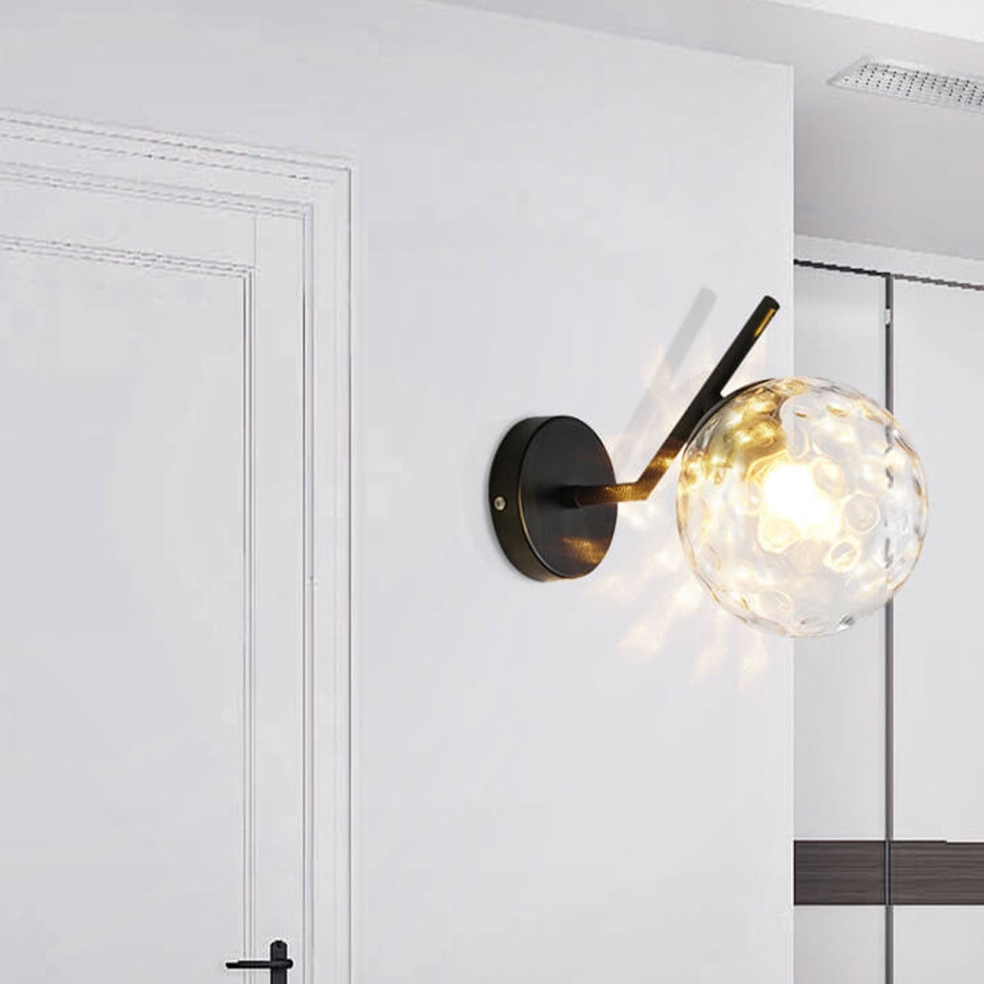 Minimalist Glass Ball Curve Lamp Arm 1-Light Wall Sconce