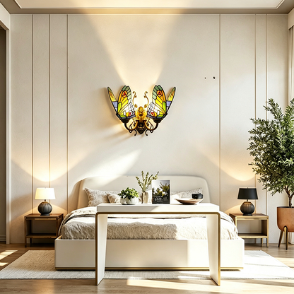 Tiffany Iron Butterfly-shaped 2-Light Wall Sconce Lamp