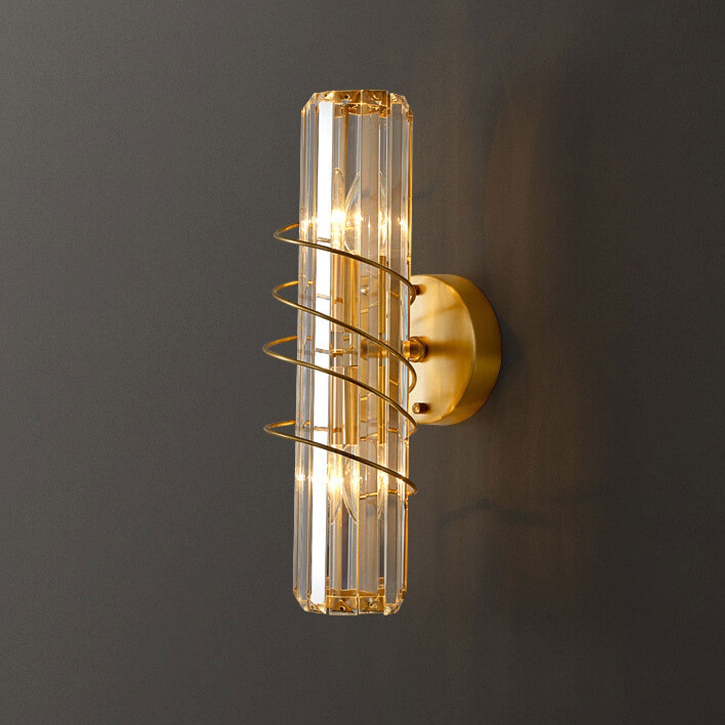 Brass Crystal Geometric Ring 2/3 Light Wall Sconce Lamp