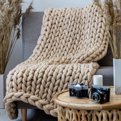 Hand Knitted Wool Blanket, Open Weave
