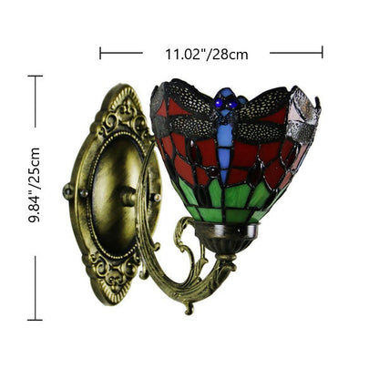 Tiffany Glass Iron Round Bowl 1-Light Wall Sconce Lamp