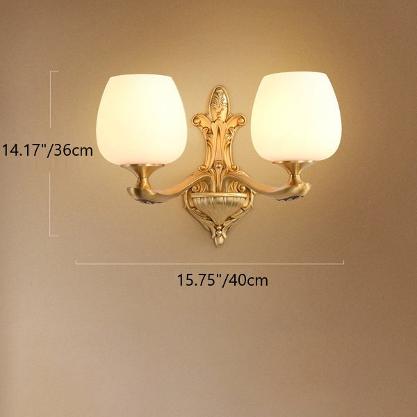 Brass Glass Cup Carving Base 1/2 Light Wall Sconce Lamp