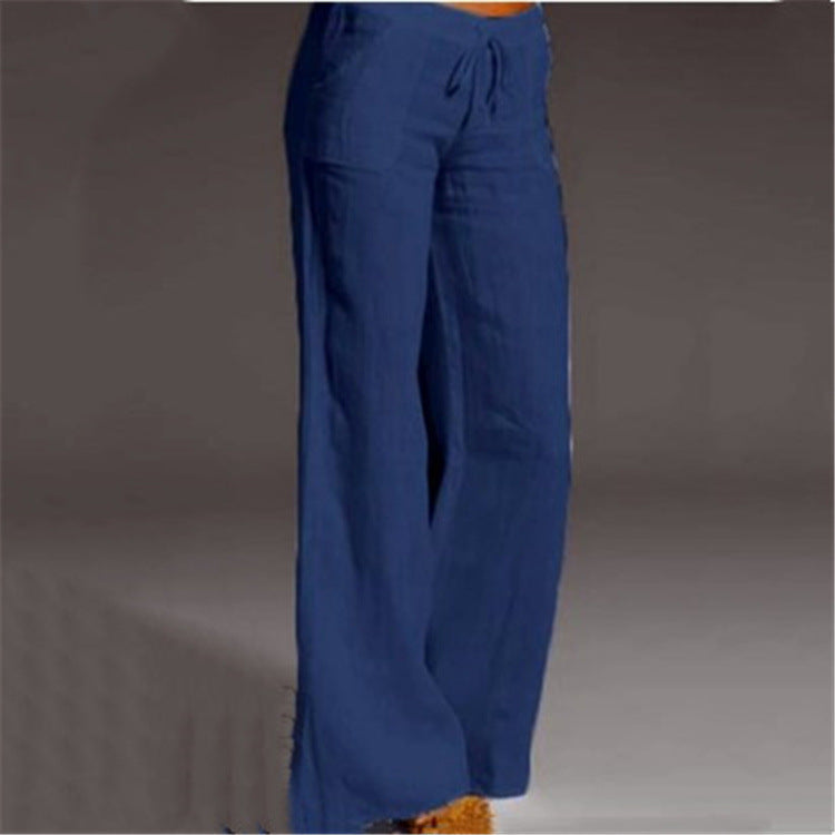 Women's Linen Cotton Trousers, Elastic Waist, Loose