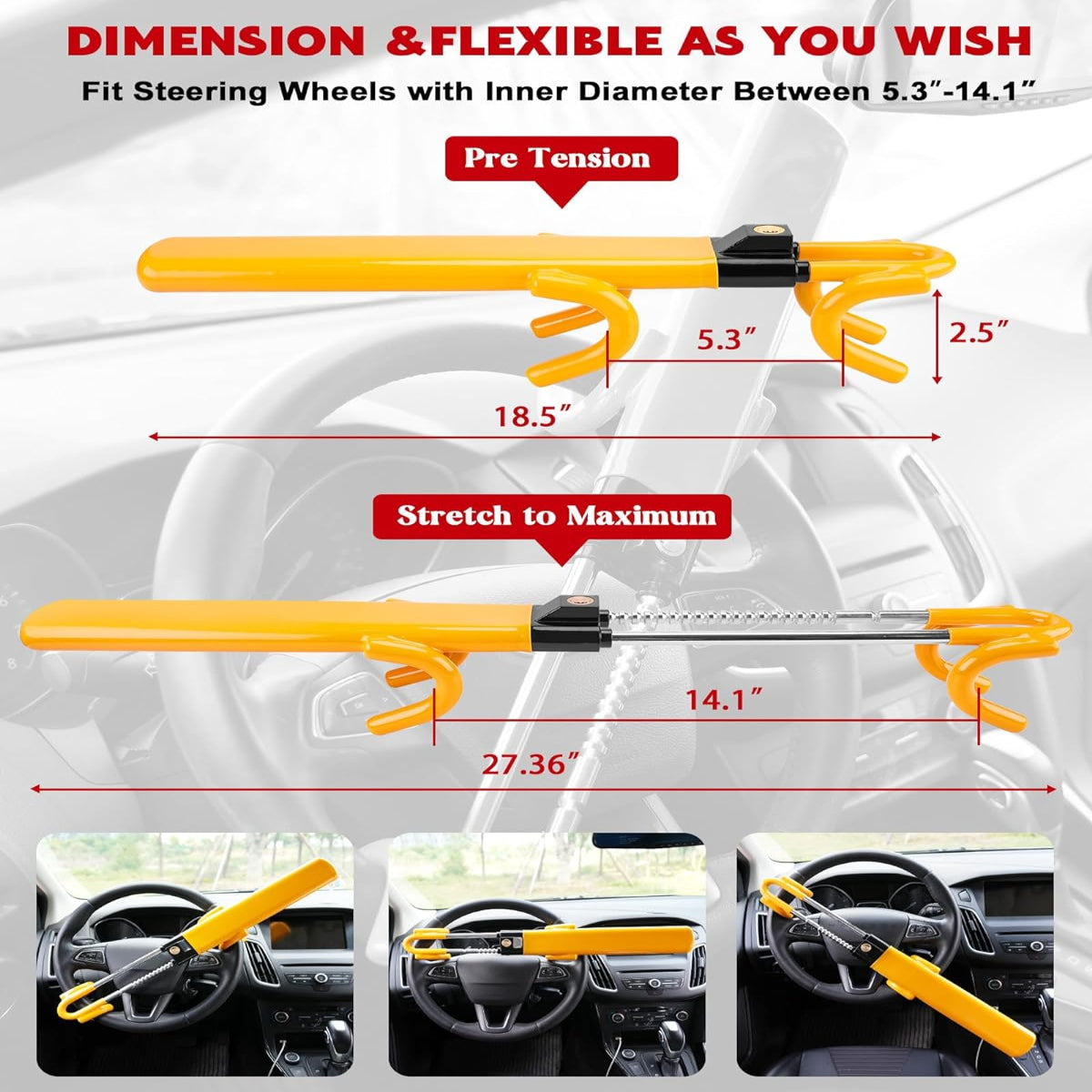 Steering Wheel Lock with Four-Hook Grip