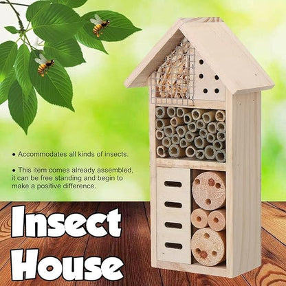 Wooden Bee House Insect Shelter for Gardens