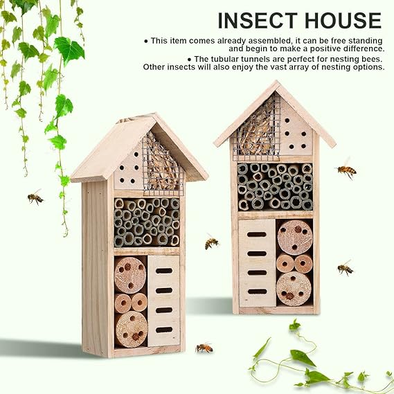 Wooden Bee House Insect Shelter for Gardens
