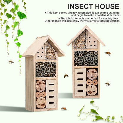 Wooden Bee House Insect Shelter for Gardens