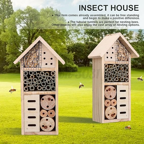 Wooden Bee House Insect Shelter for Gardens