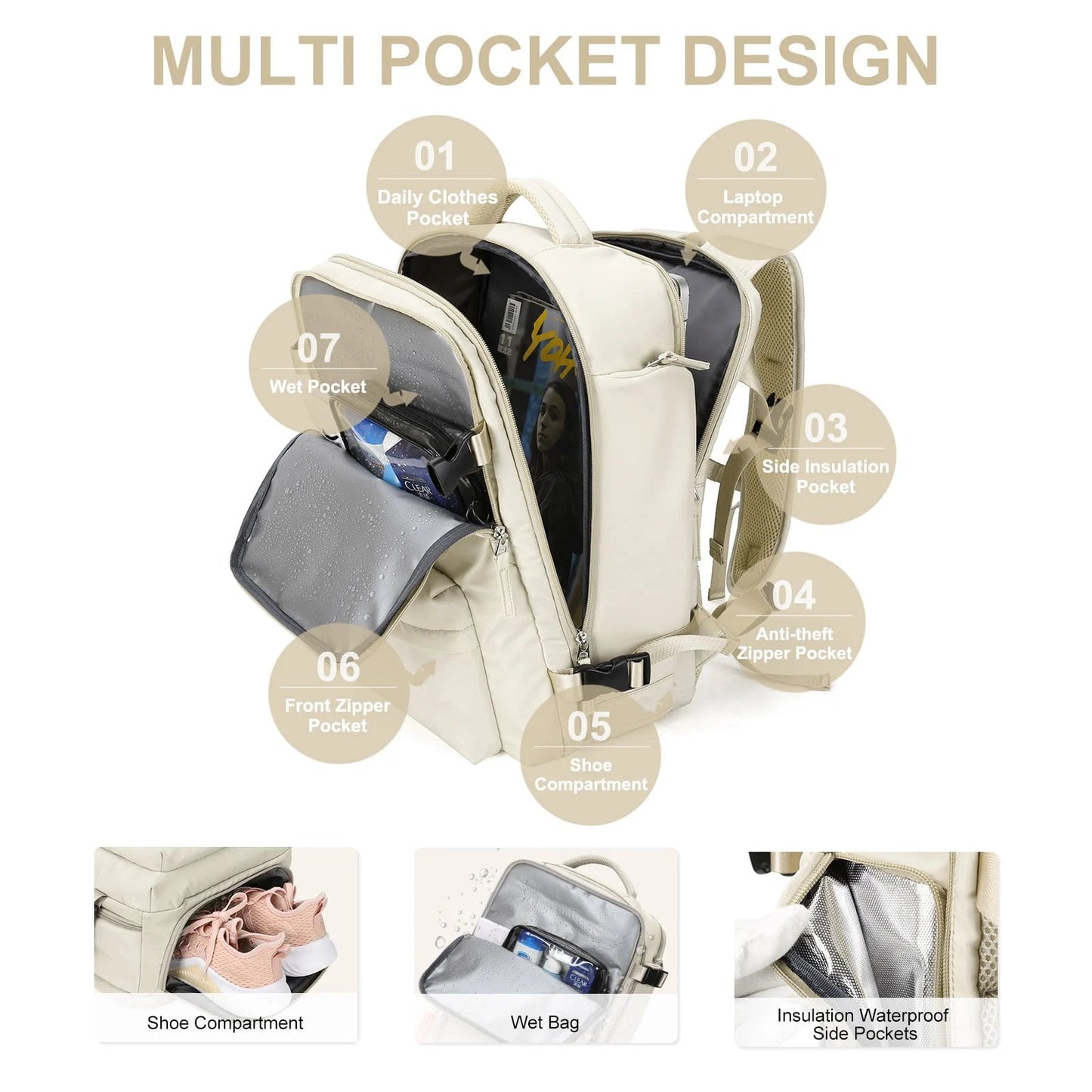 Women's 35L Travel Backpack with USB Port