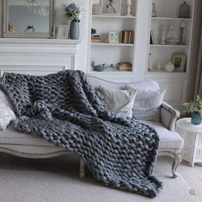 Hand Knitted Wool Blanket, Open Weave