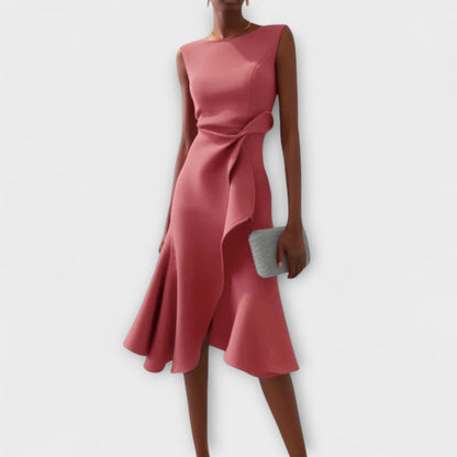 Asymmetric Midi Dress with Draped Hem
