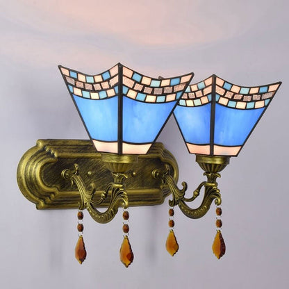 Tiffany Blue Glass Crystal 2-Light Wall Sconce Lamp