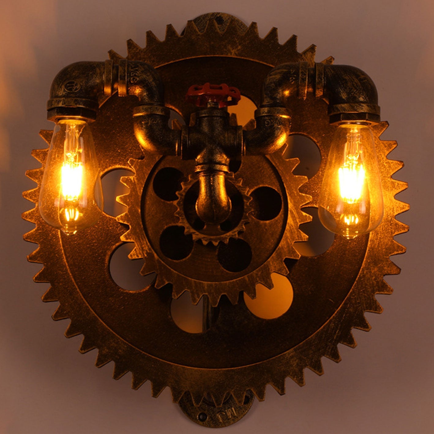 Gear-shaped Wrought Iron 1/2-Light Wall Sconce Lamp