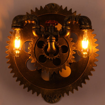 Gear-shaped Wrought Iron 1/2-Light Wall Sconce Lamp