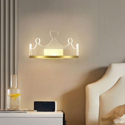 Light Luxury Crown Gold Iron Acrylic LED Wall Sconce Lamp