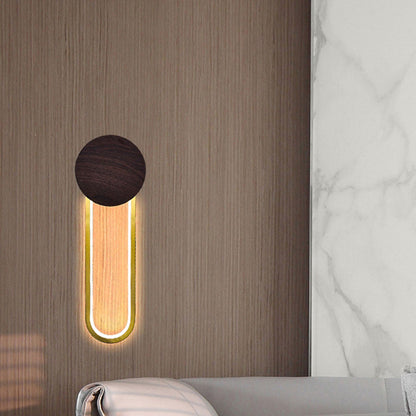 Wood Grain Round Wrought Iron LED Wall Sconce Lamp
