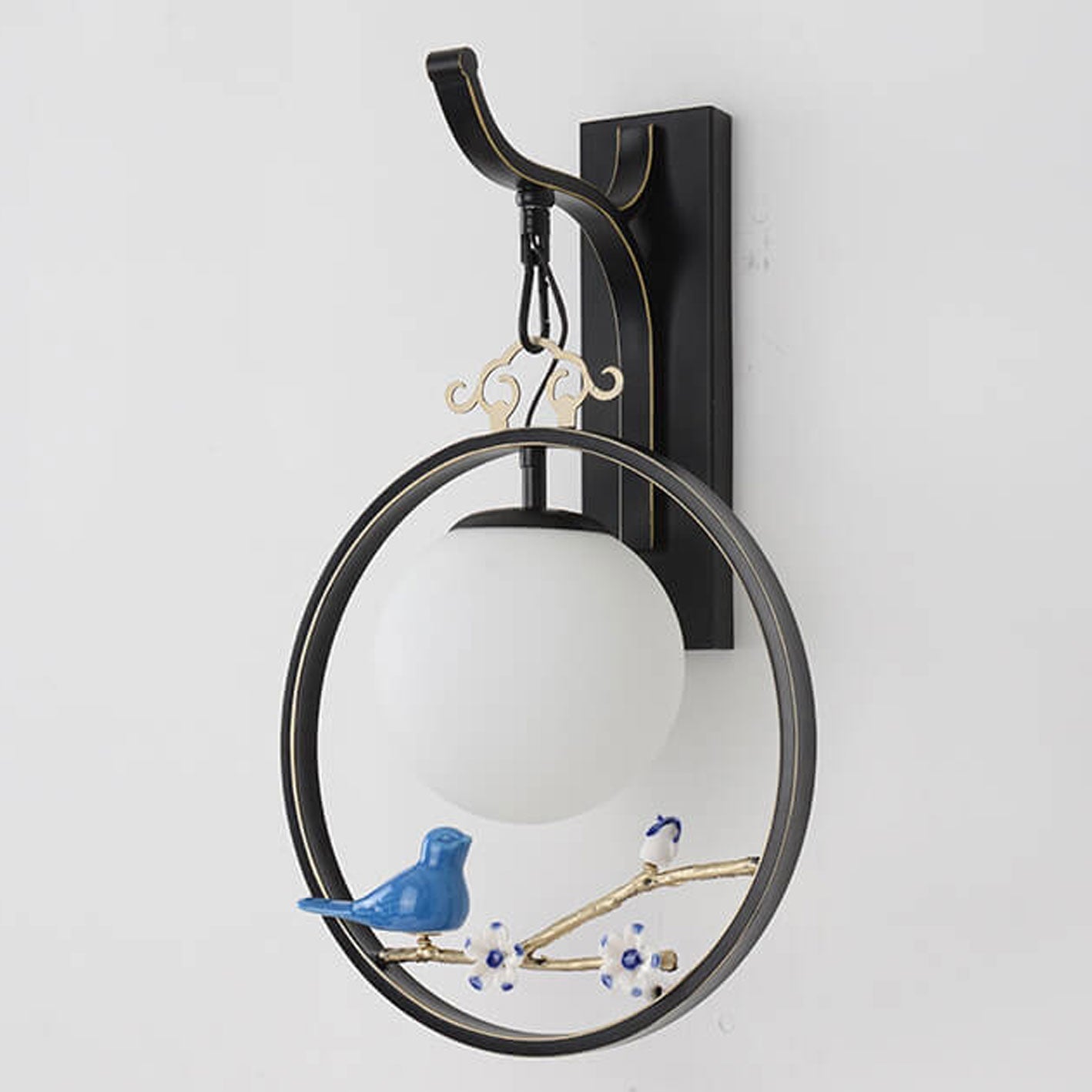 Chinese Ball Bird Tree Branch 1-Light Wall Sconce Lamp