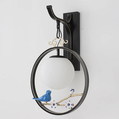 Chinese Ball Bird Tree Branch 1-Light Wall Sconce Lamp