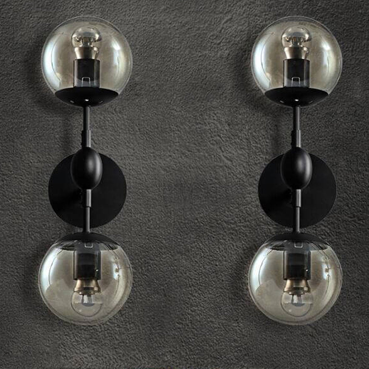 Minimalist Glass Wrought Iron 2-Light Wall Sconce Lamp
