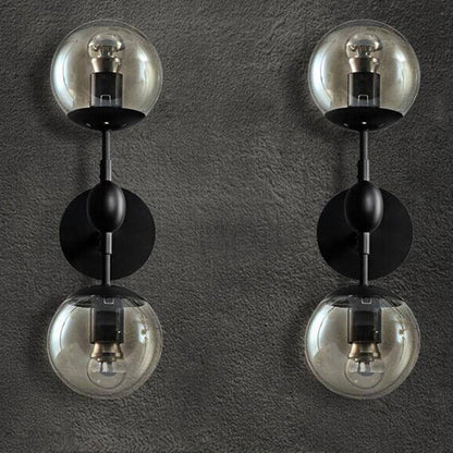 Minimalist Glass Wrought Iron 2-Light Wall Sconce Lamp