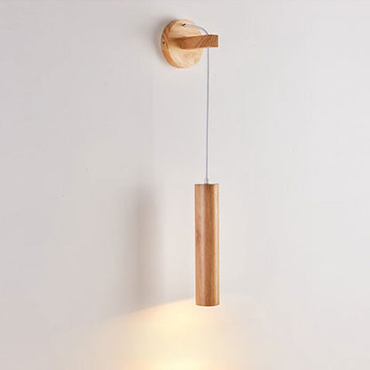Minimalist Solid Wood Cylinder Column LED Wall Sconce Lamp