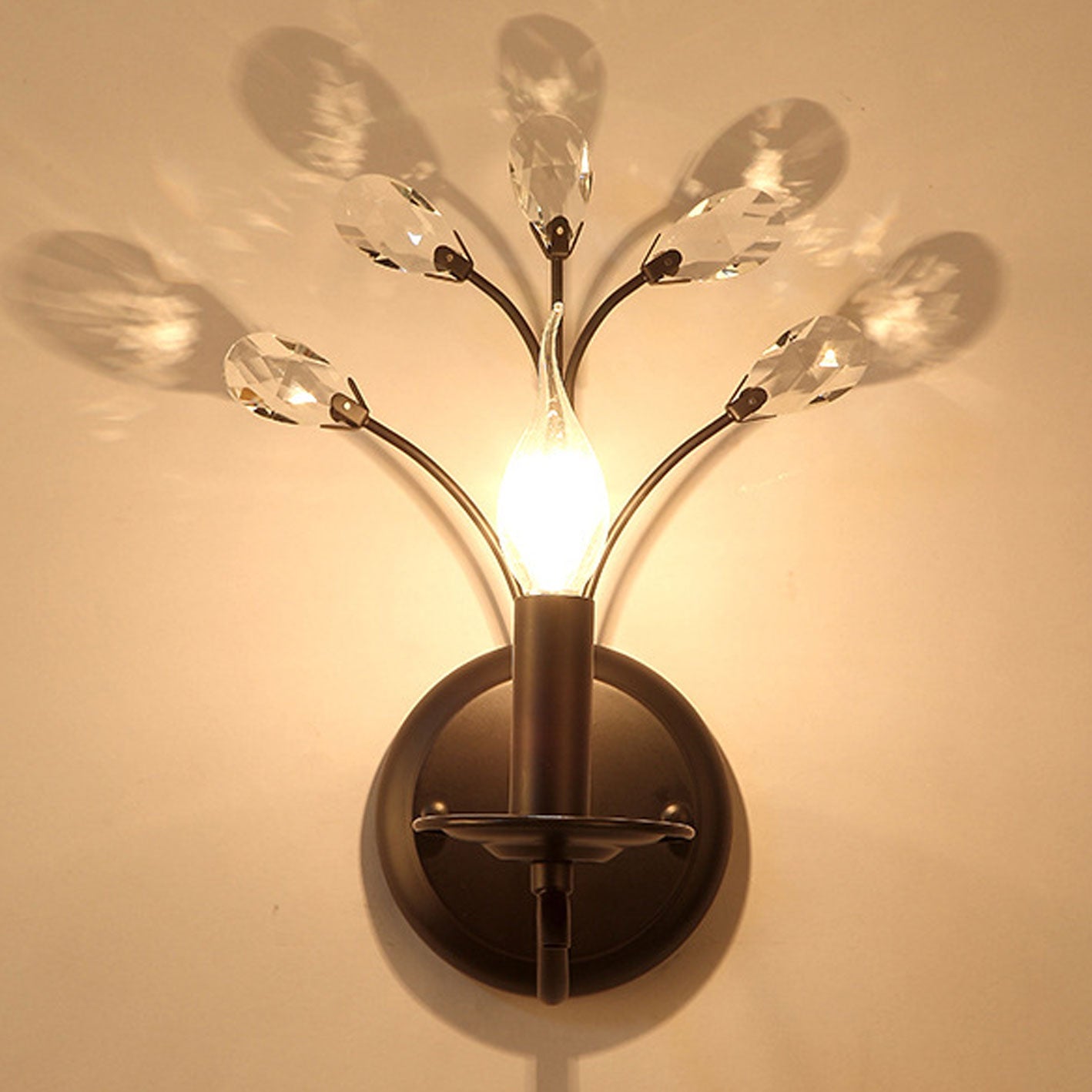 European Wrought Iron Crystal 1-Light Wall Sconce Lamp