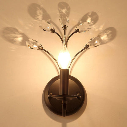 European Wrought Iron Crystal 1-Light Wall Sconce Lamp