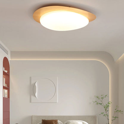 Nordic Iron Wood Grain Pebble LED Flush Mount Light
