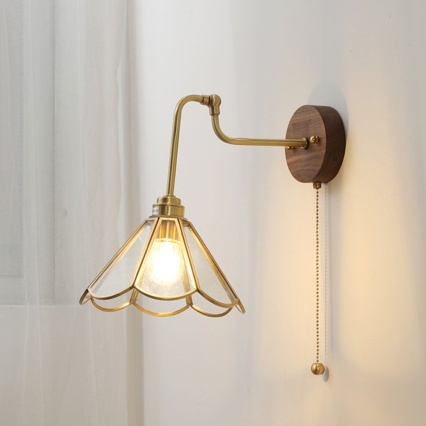 Japanese Brass Glass With Switch 1-Light Wall Sconce Lamp