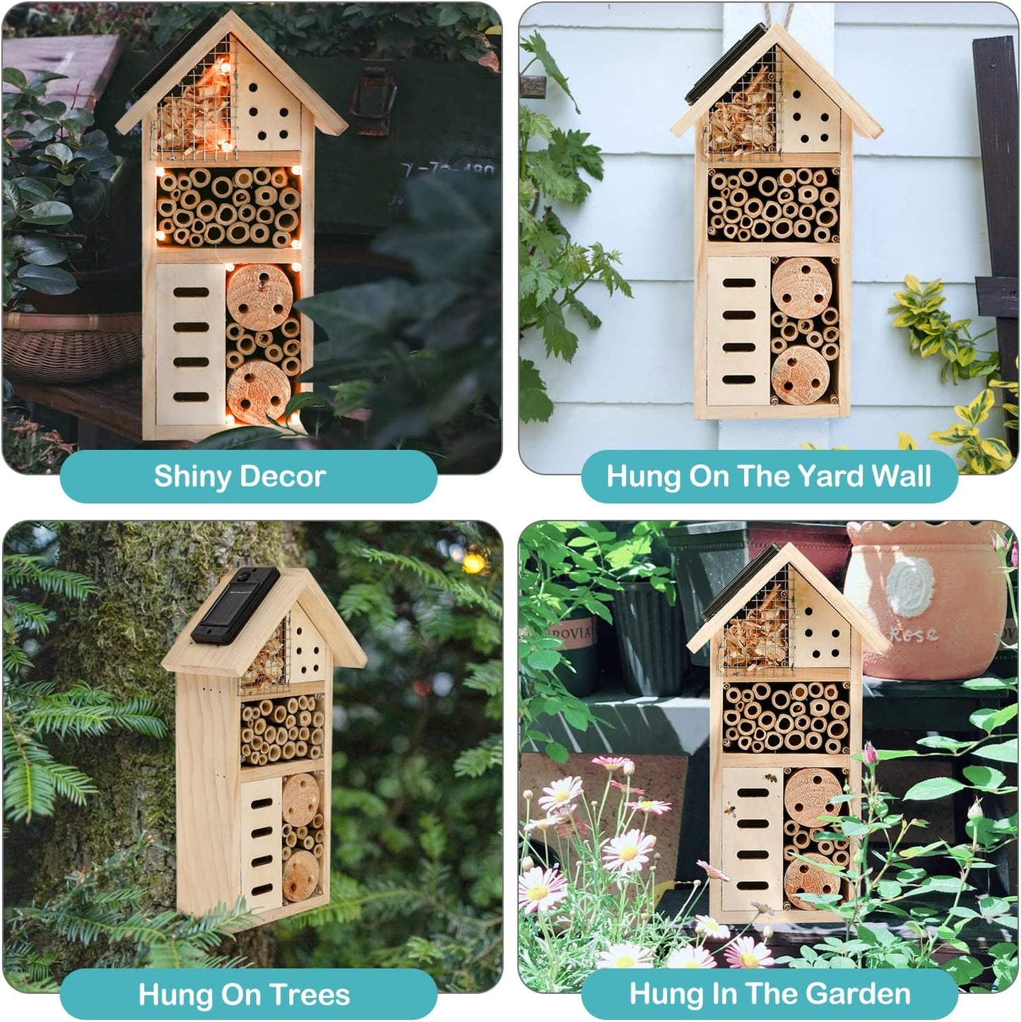 Wooden Bee House Insect Shelter for Gardens