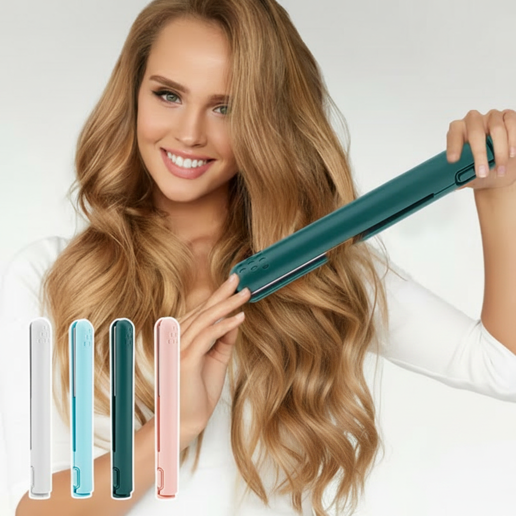 Portable Hair Straightener & Curler, Ceramic Plates