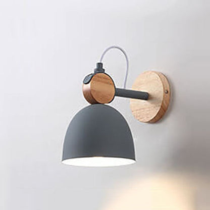 Macaron Dome Shade Wooden Chassis 1-Light Wall Sconce Lamp