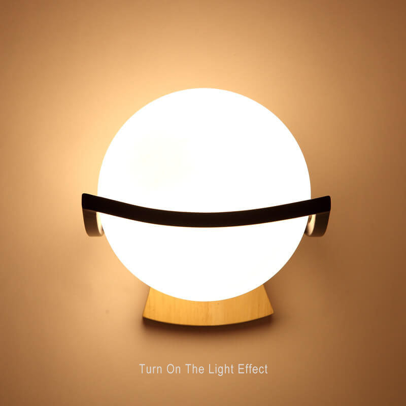 Glass Ball 1-Light Wooden Base Armed Sconce Lamp