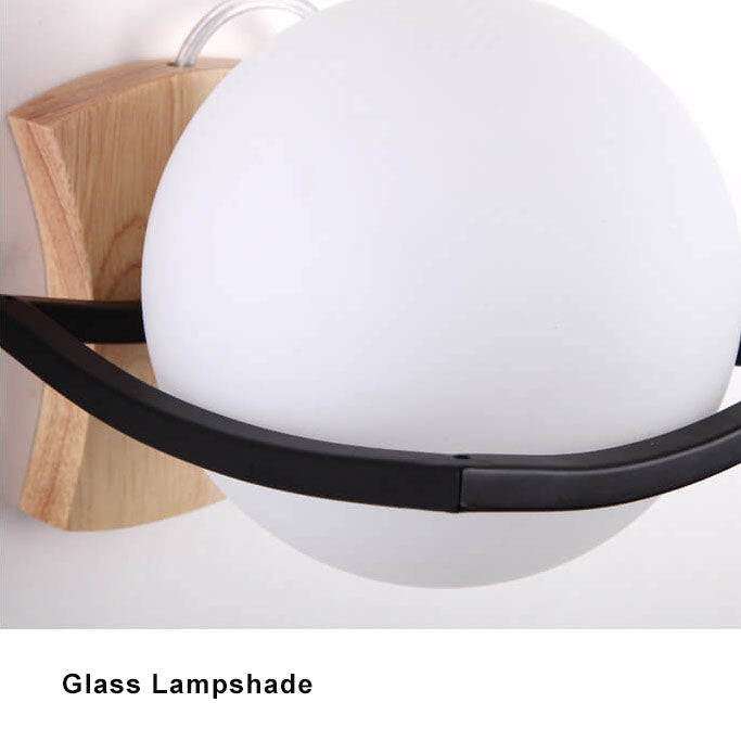 Glass Ball 1-Light Wooden Base Armed Sconce Lamp