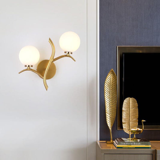 Glass Ball 2-Light Tree Branch Shape LED Armed Sconce Lamp