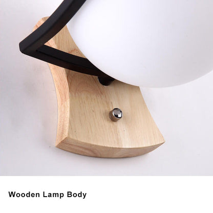 Glass Ball 1-Light Wooden Base Armed Sconce Lamp